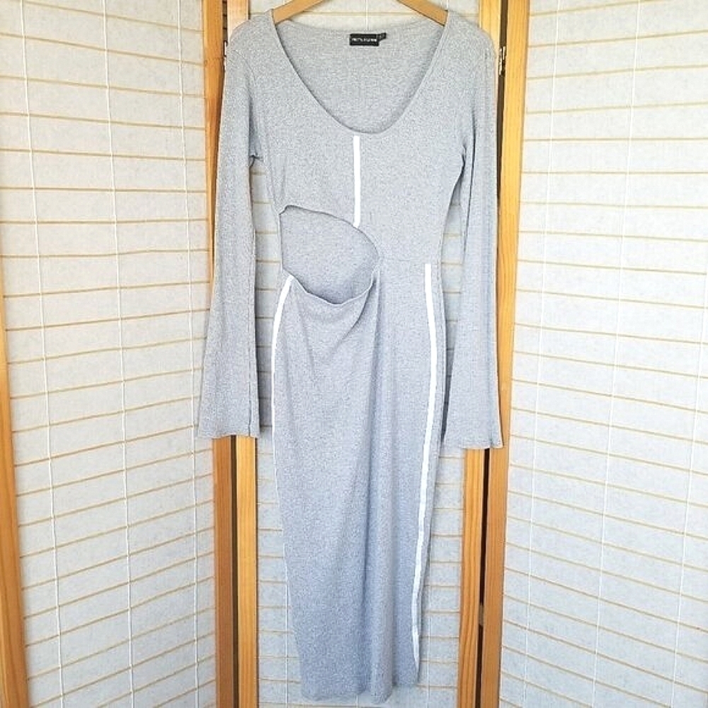 Pretty Little Thing Cut Out Midi Dress Stretch Knit Body Con Size 10 Athleisure